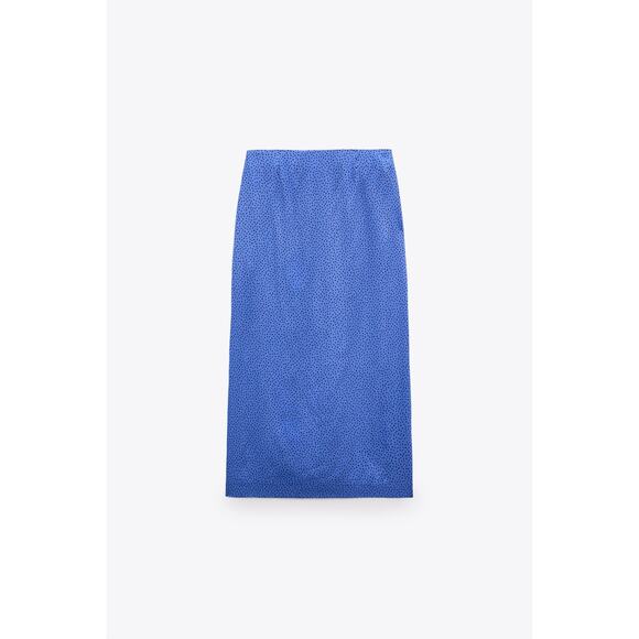 Zara Satin Side Slit Spotted Midi Skirt - Picture 3 of 12